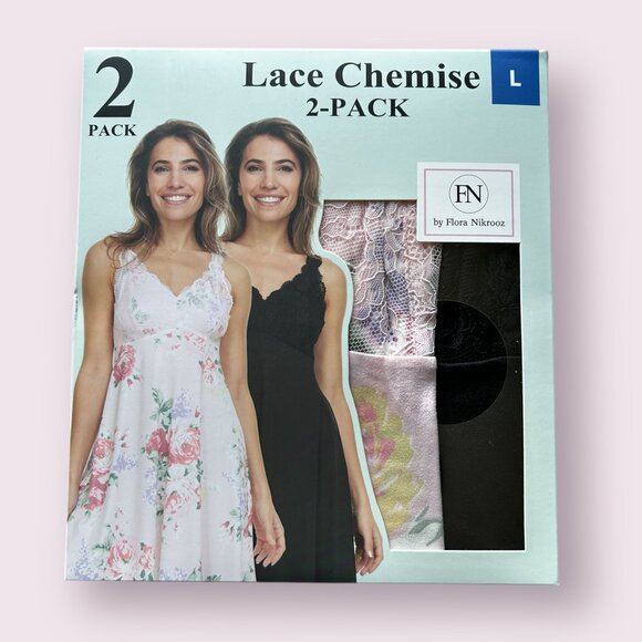 Flora Nikrooz Women's Lace Chemise, 2-pack- MultiColors Size L - Picture 1 of 8